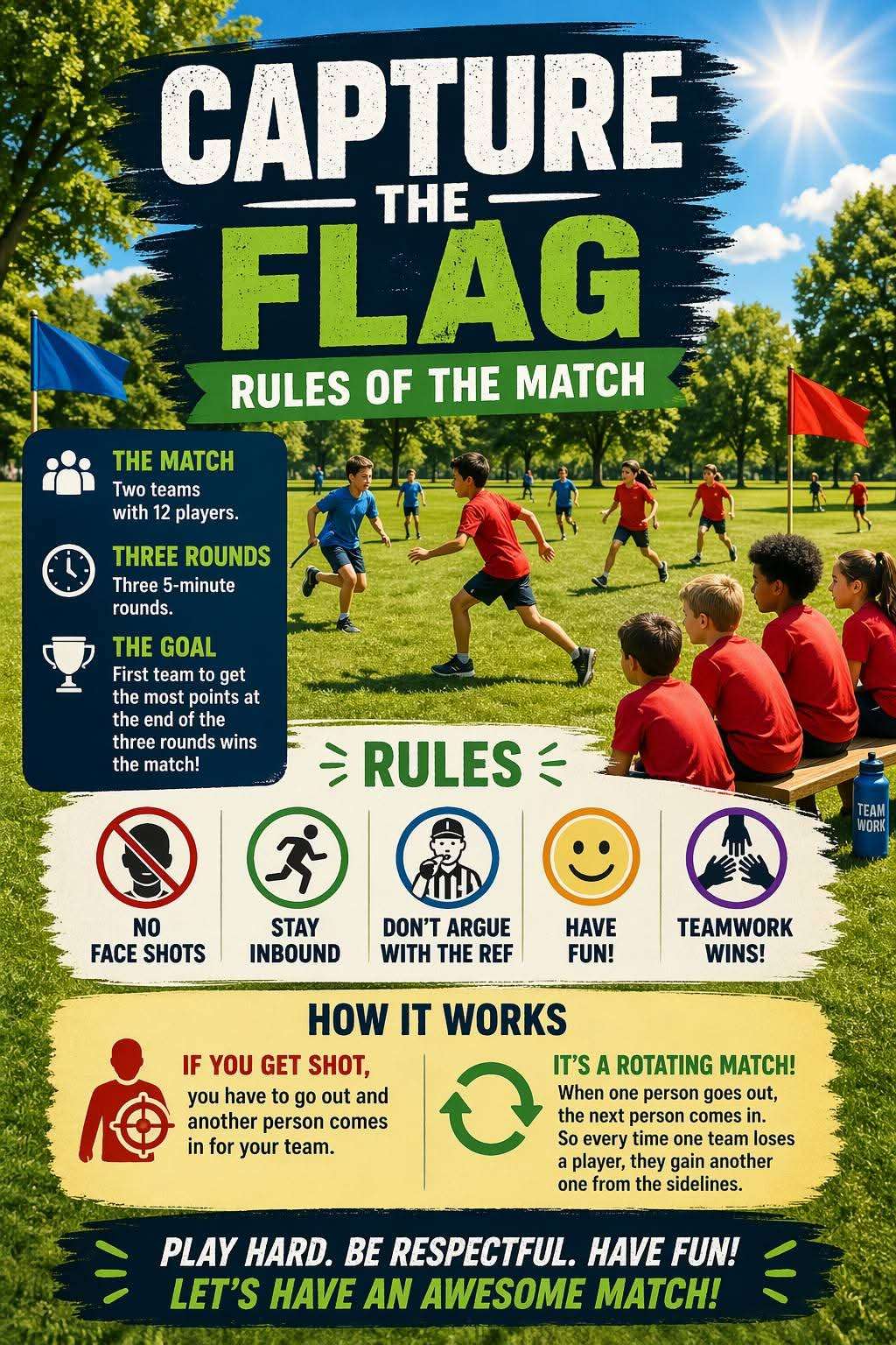 Capture the Flag rules of the match flyer
